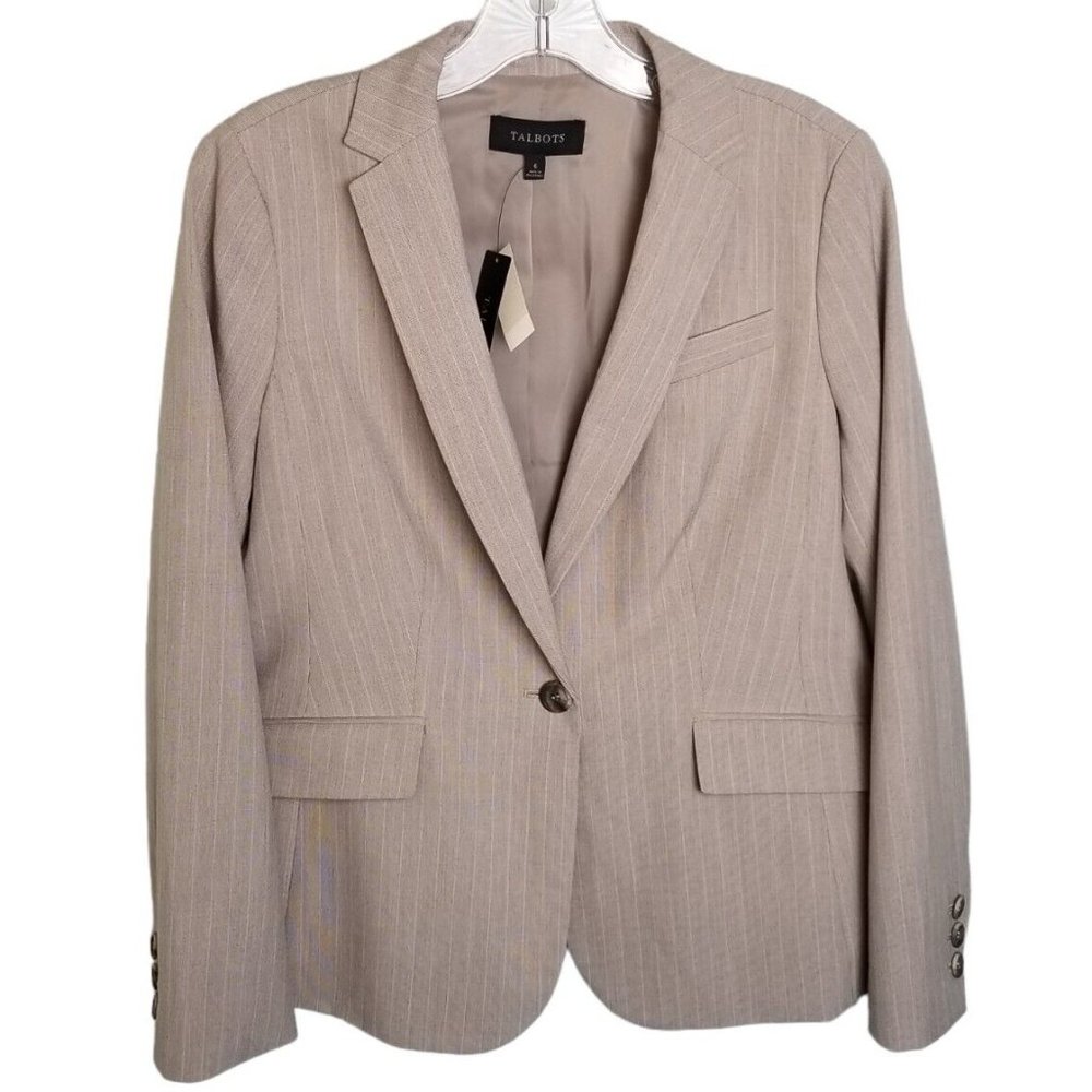 Talbots Blazer Size 6 Stretch Polyester Blend Gray Pink Stripe  New with tags